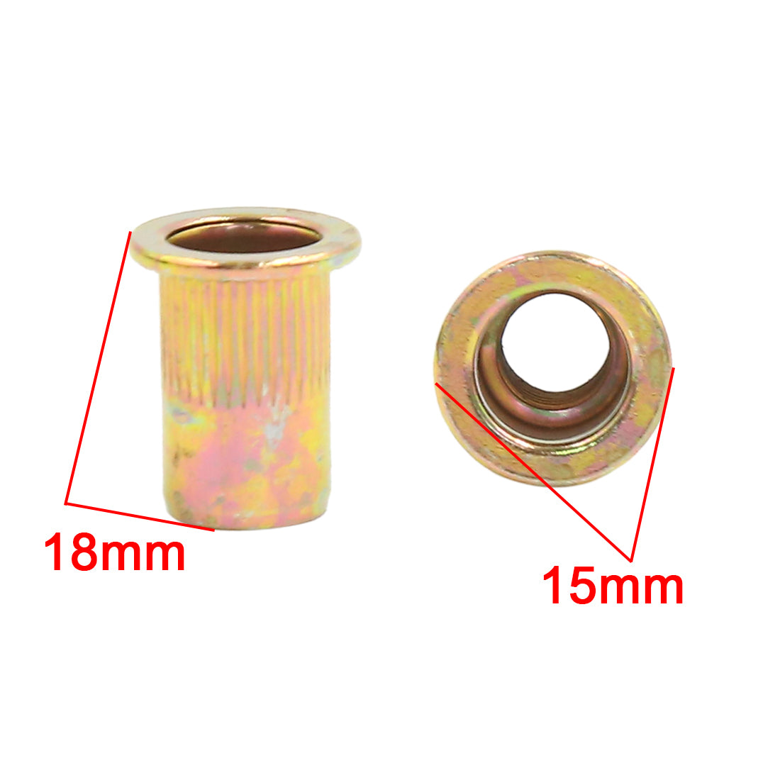 Harfington 50pcs M8 Car Bronze Tone Carbon Steel Thread Flat Head Rivet Nut Insert Nutserts