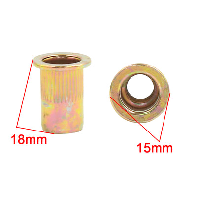 Harfington 50pcs M8 Car Bronze Tone Carbon Steel Thread Flat Head Rivet Nut Insert Nutserts