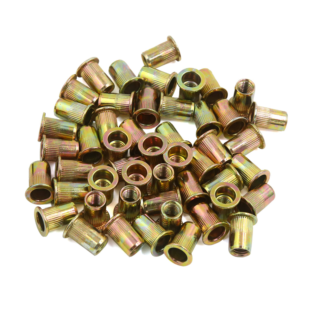Harfington 50pcs M8 Car Bronze Tone Carbon Steel Thread Flat Head Rivet Nut Insert Nutserts