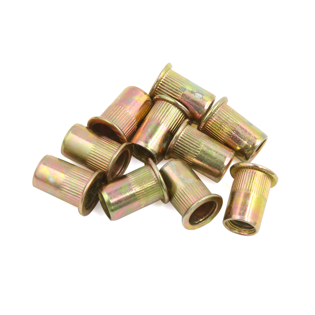 Harfington 10 Pcs Car M8 Bronze Tone Carbon Steel Thread Metal Rivet Nut Insert Nutserts