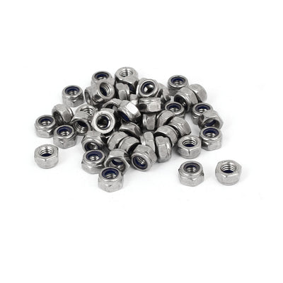 Harfington M6 x 1mm 304 Stainless Steel Nylon Insert Hex Lock Locking Nut 50PCS