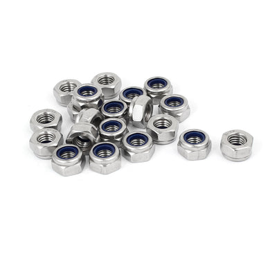 Harfington M10 x 1.5mm 304 Stainless Steel Nylon Insert Hex Lock Nut Locknut 20PCS