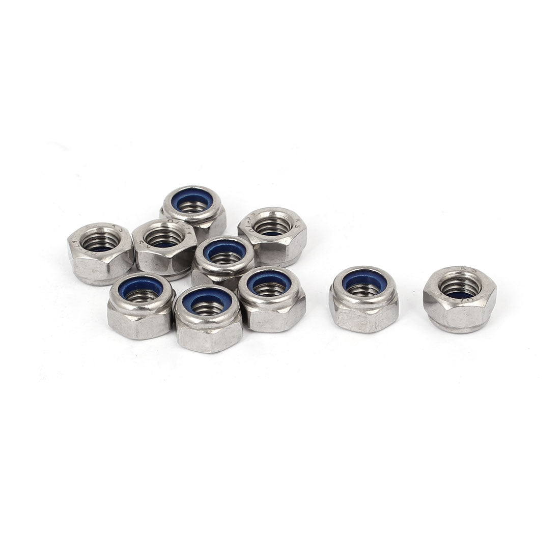 Harfington M8 x 1.25mm 304 Stainless Steel Nylock Nylon Insert Hex Lock Nut 10PCS