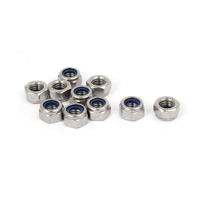 Harfington M8 x 1.25mm 304 Stainless Steel Nylock Nylon Insert Hex Lock Nut 10PCS