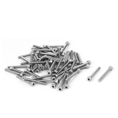 Harfington M3x25mm Thread 304 Stainless Steel Hex Socket Head Cap Screw Bolt DIN912 55pcs