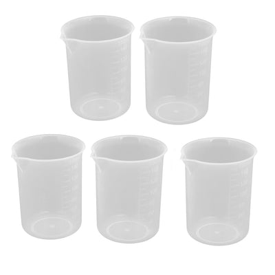 Harfington 150mL PP Volumetric Measuring Cup Container Laboratory Beaker Clear 5pcs