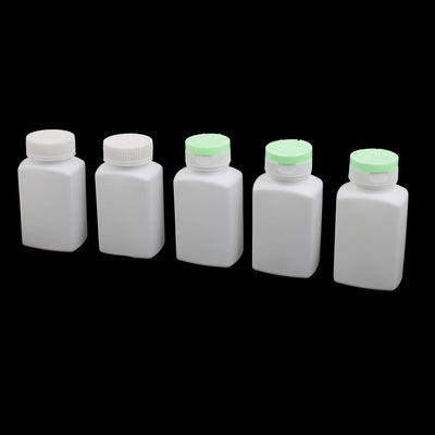 Harfington 150ml HDPE Plastic Rectangle Shaped Laboratory Experiment Bottle White Green 5pcs
