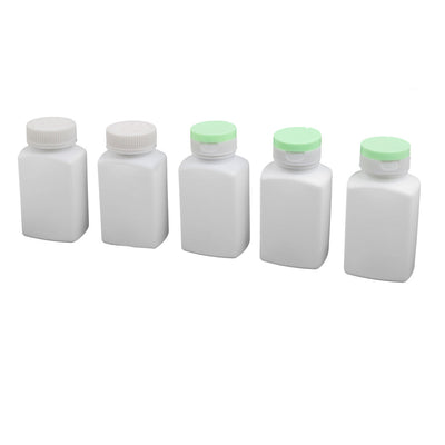 Harfington 150ml HDPE Plastic Rectangle Shaped Laboratory Experiment Bottle White Green 5pcs