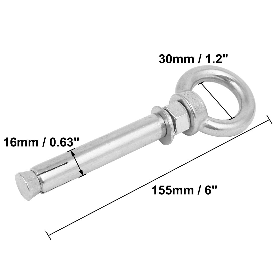 Harfington M12 x 120mm 304 Stainless Steel Sleeve Anchor Concrete Expansion Eye Bolt