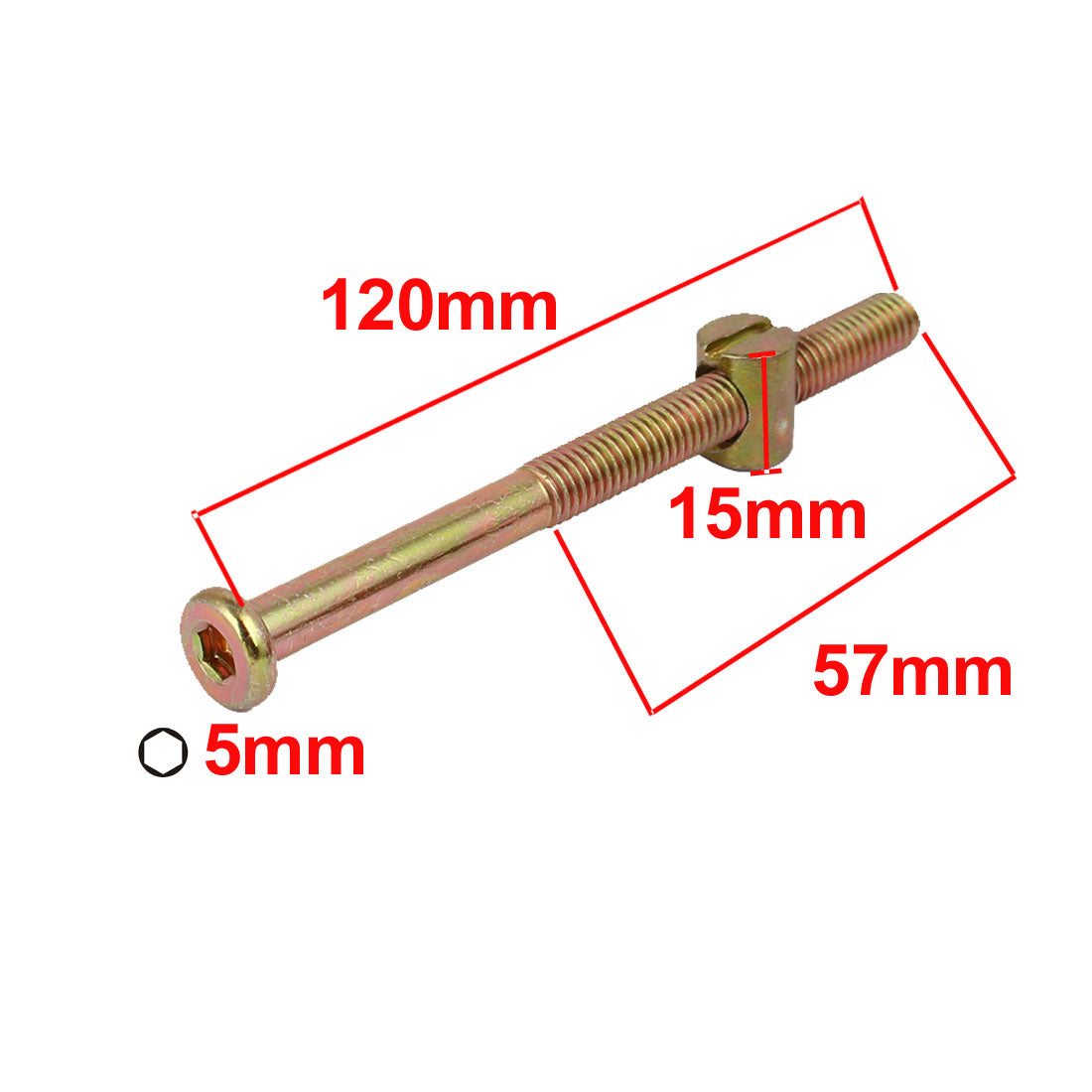 Harfington M8x120mm 57mm Long Thread Hex Key Drive Socket Furniture Bolt w Barrel Nut 5 Set