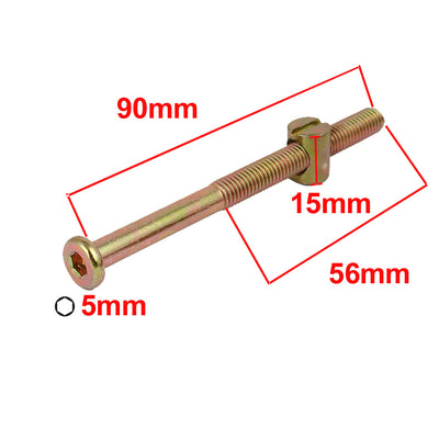 Harfington M8x90mm 56mm Long Thread Hex Drive Socket Cap Bolt w M8x15mm Barrel Nut 5 Set