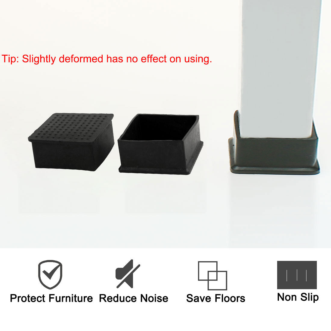 uxcell Uxcell Home Rubber Square Anti Slip Table Chair Furniture Foot Cover Black 60 x 60mm 4 Pcs