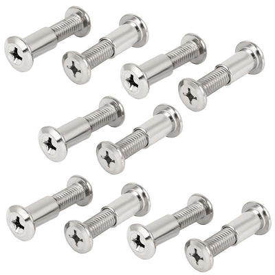 Harfington M8x25mm Metal Phillips Countersunk Head Screw Bolts Dowel Nuts 10 Pcs