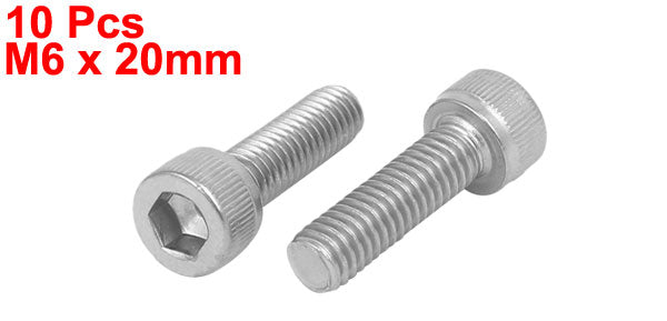 Harfington M6 x 20mm Thread 304 Stainless Steel Hex Socket Head Cap Screw Bolt DIN912 10pcs