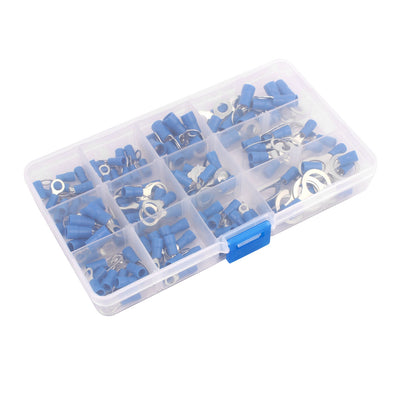 Harfington 132Pcs Insulated Ring Crimp Terminal Set Electrical Wiring Connector Assorted Kit Blue