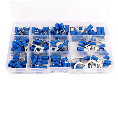 Harfington 132Pcs Insulated Ring Crimp Terminal Set Electrical Wiring Connector Assorted Kit Blue
