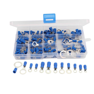 Harfington 132Pcs Insulated Ring Crimp Terminal Set Electrical Wiring Connector Assorted Kit Blue
