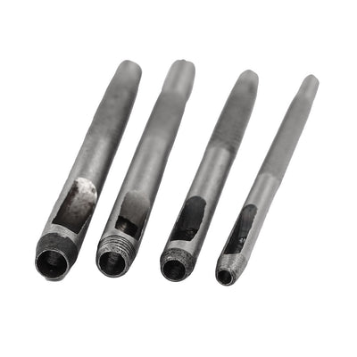 Harfington Leather Belt Gasket Metal Knurled Shank Hollow Hole Punch Set Silver Tone 4 in 1