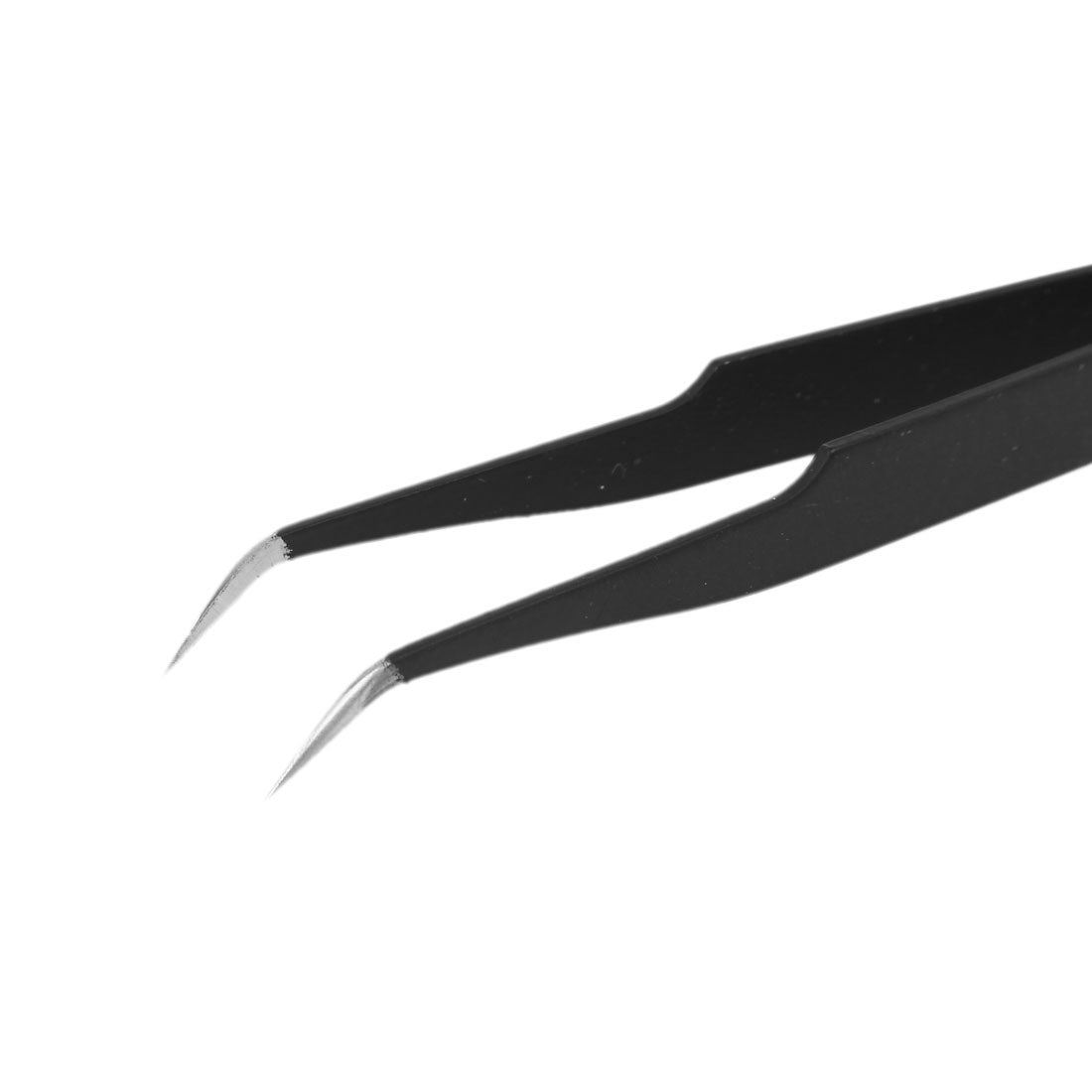 Harfington Metal Anti-Magnetic Pointed Tip Needle Nose w Curved Tweezer Set Black 2 in 1
