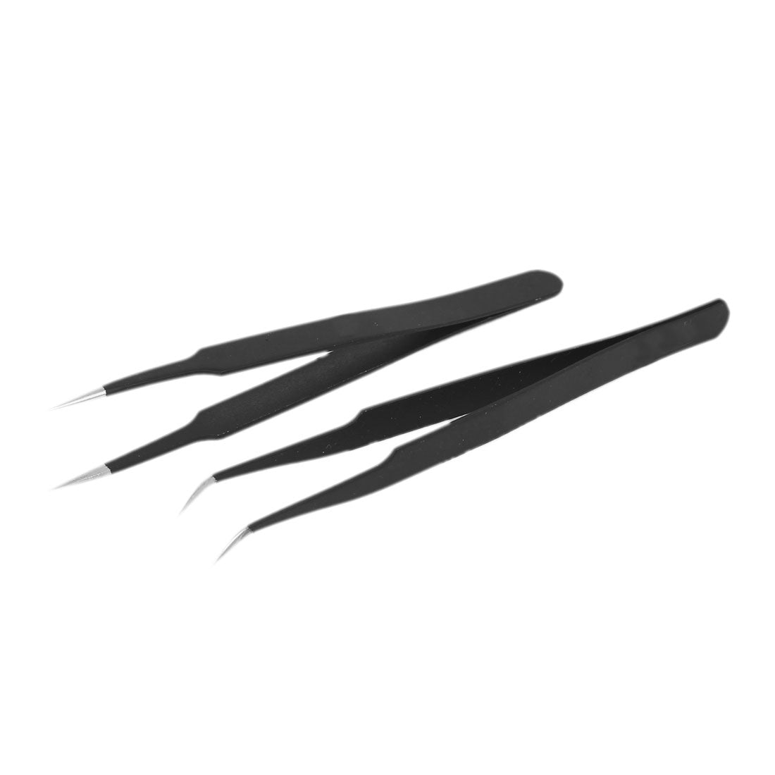 Harfington Metal Anti-Magnetic Pointed Tip Needle Nose w Curved Tweezer Set Black 2 in 1