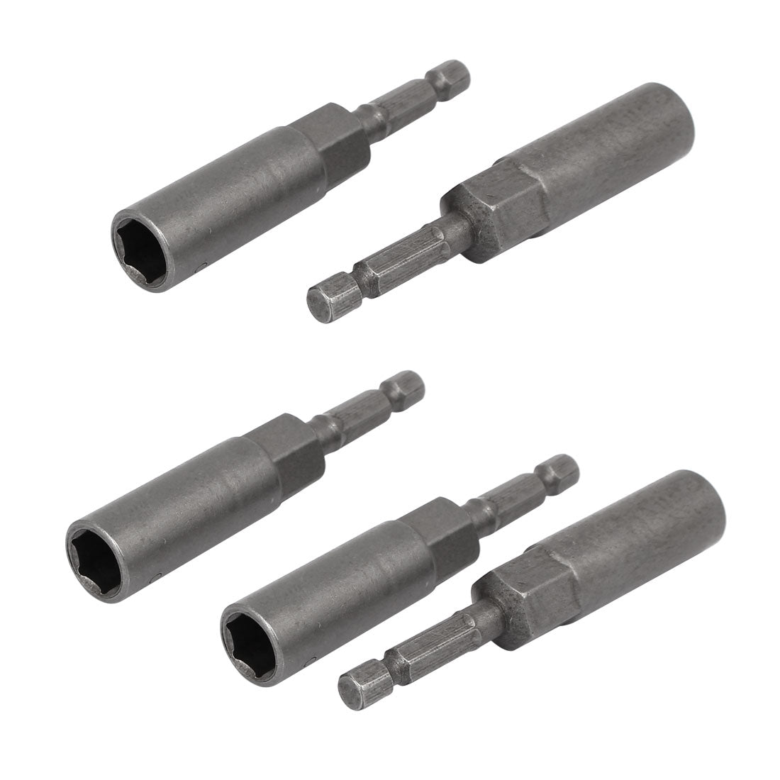 Harfington 81mm Length 1/4" Hex Shank 10mm Hexagonal Deep Socket Nut Driver Bit Gray 5pcs