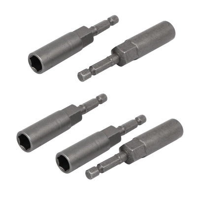 Harfington 81mm Length 1/4" Hex Shank 10mm Hexagonal Deep Socket Nut Driver Bit Gray 5pcs