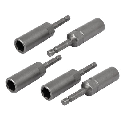 Harfington 82mm Length 7mm Hex Shank 11mm Hexagonal Deep Socket Nut Driver Bit Gray 5pcs