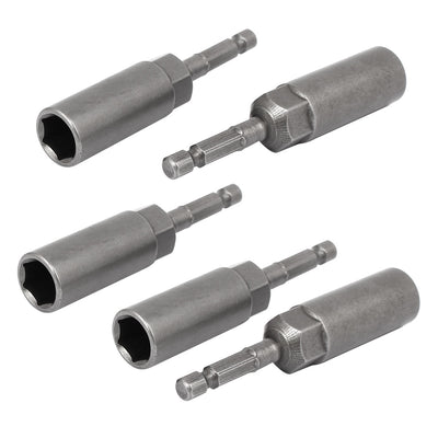 Harfington 83mm Length 7mm Hex Shank 12mm Hexagonal Deep Socket Nut Driver Bit Gray 5pcs