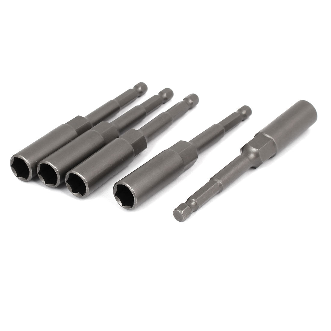 Harfington 102mm Length 7mm Hex Shank 10mm Hexagonal Deep Socket Nut Driver Bit Gray 5pcs