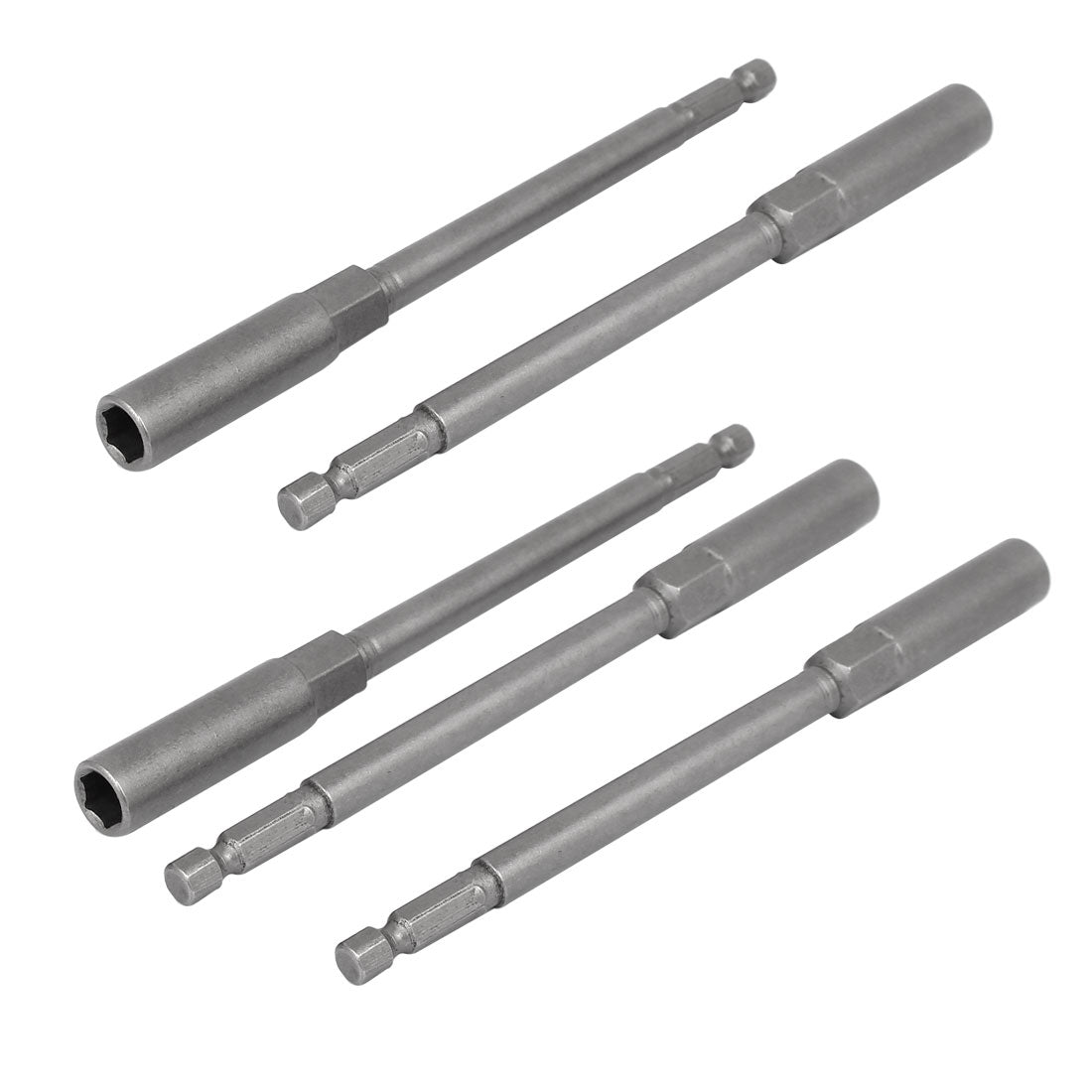 Harfington 150mm Length 7mm Hex Shank 8mm Hexagonal Deep Socket Nut Driver Bit Gray 5pcs