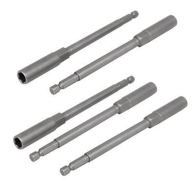 Harfington 150mm Length 7mm Hex Shank 8mm Hexagonal Deep Socket Nut Driver Bit Gray 5pcs