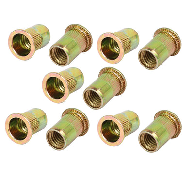 Harfington M10x20mm Straight Knurled Open Ended Rivet Nut Insert Nutsert Bronze Tone 10pcs