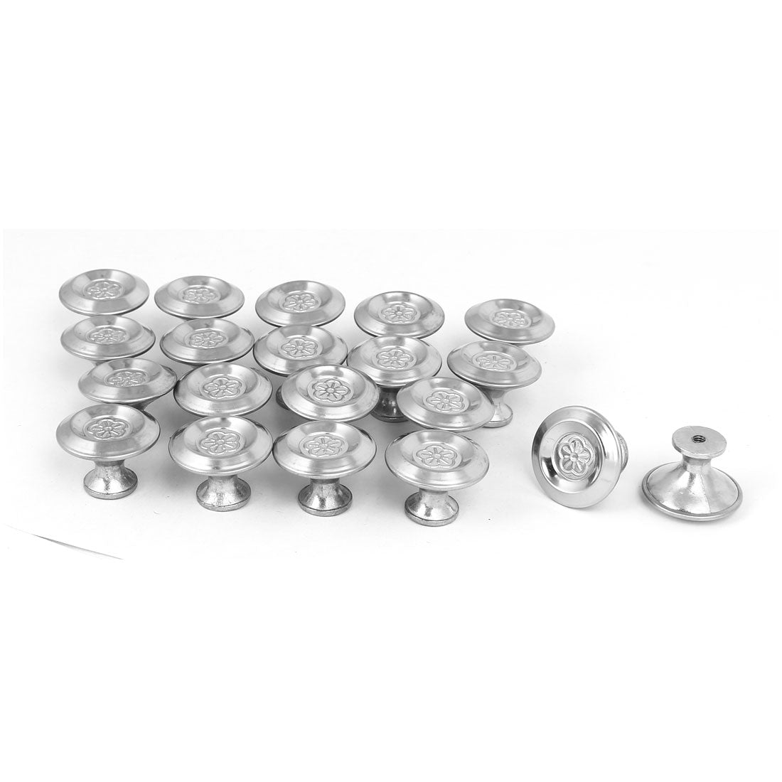 uxcell Uxcell Cabinet Drawer Single Hole Flower Printed Pull Knobs Silver Tone 30mmx22mm 20pcs