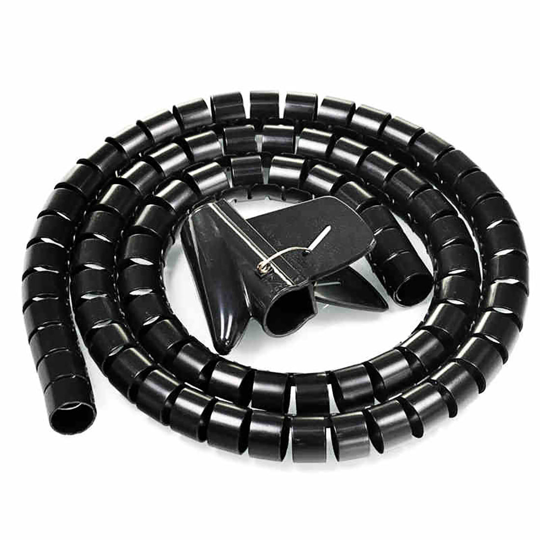 Harfington 15mm Flexible Spiral Tube Cable Wire Wrap Computer Manage Cord Black 1.5M w Clip