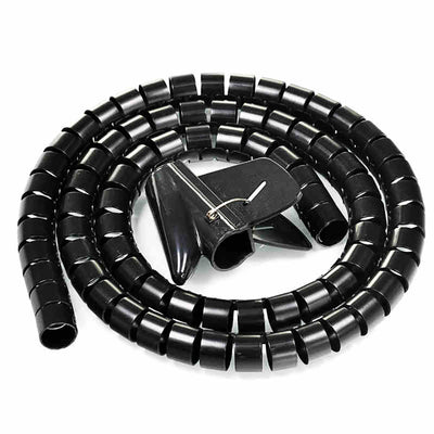 Harfington 15mm Flexible Spiral Tube Cable Wire Wrap Computer Manage Cord Black 1.5M w Clip