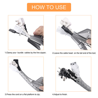 Harfington 15mm Flexible Spiral Tube Cable Wire Wrap Computer Manage Cord Gray 5M w Clip