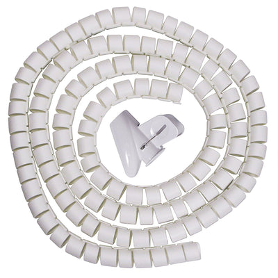 Harfington 15mm Flexible Spiral Tube Cable Wire Wrap Computer Manage Cord White 1.5 Meters Length w Clip