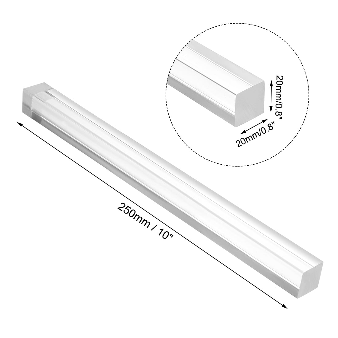 uxcell Uxcell Acrylic Rod Square Shape PMMA Bar 0.8" x 0.8" x 10" Clear 2Pcs