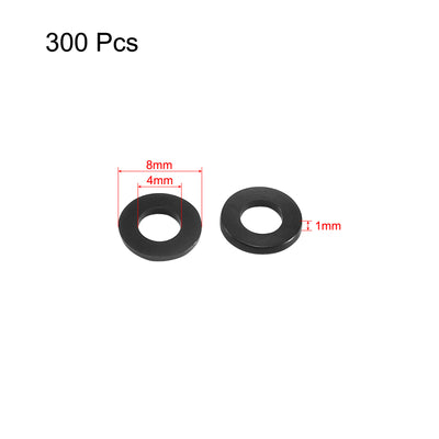 Harfington 4mm x 8mm x 1mm Nylon Flat Washers Spacers Gaskets Fastener Black 300PCS