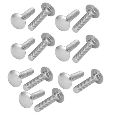 Harfington M10 x 45mm 304 Stainless Steel Round Head Fully Thread Carriage Bolts 14PCS