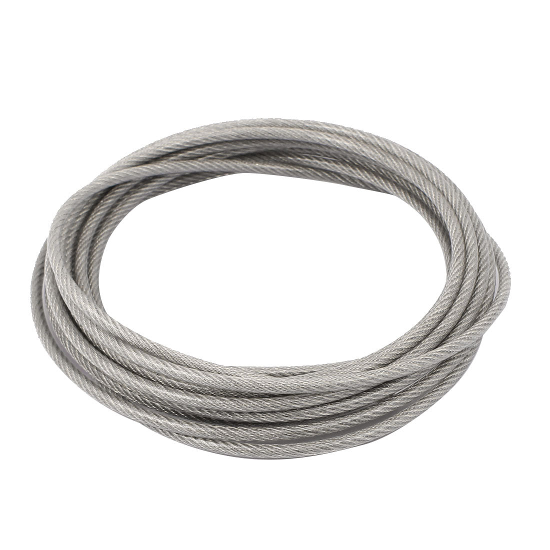 Harfington 5M Length 4mm Diameter Plastic Coated Flexible Steel Wire Cable Rope Silver Tone