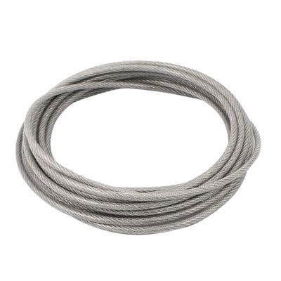 Harfington 5M Length 4mm Diameter Plastic Coated Flexible Steel Wire Cable Rope Silver Tone