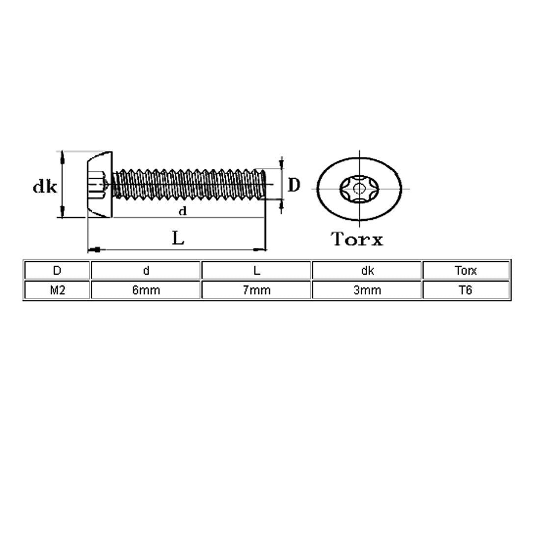 Harfington M2x6mm 304 Stainless Steel Button Head Torx Security Machine Screws 100pcs