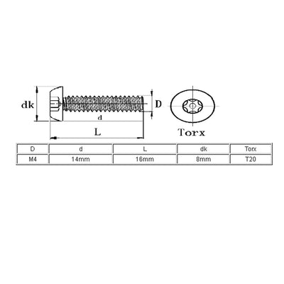 Harfington M4x14mm 304 Stainless Steel Button Head Torx Tamper Resistant Screws 30pcs