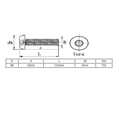 Harfington M5x10mm 304 Stainless Steel Button Head Torx Security Tamper Proof Screws 20pcs
