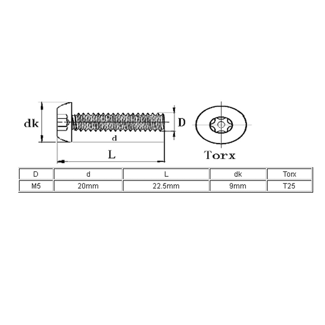 Harfington M5x20mm 304 Stainless Steel Button Head Torx Security Tamper Proof Screws 20pcs