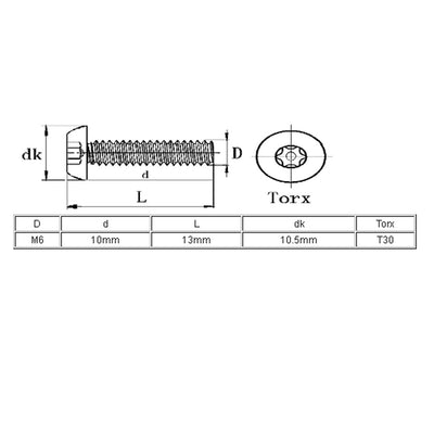 Harfington M6x10mm 304 Stainless Steel Button Head Torx Security Tamper Proof Screws 10pcs