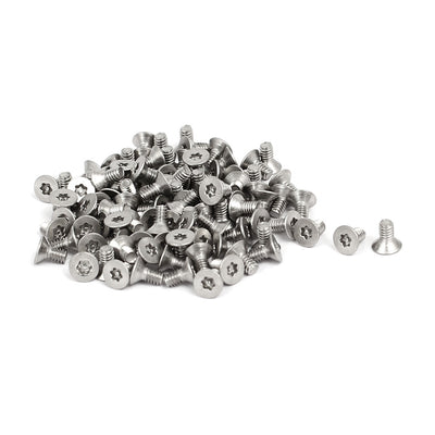 Harfington M2x4mm 304 Stainless Steel Flat Head Torx Anti Theft Machine Screws 100pcs