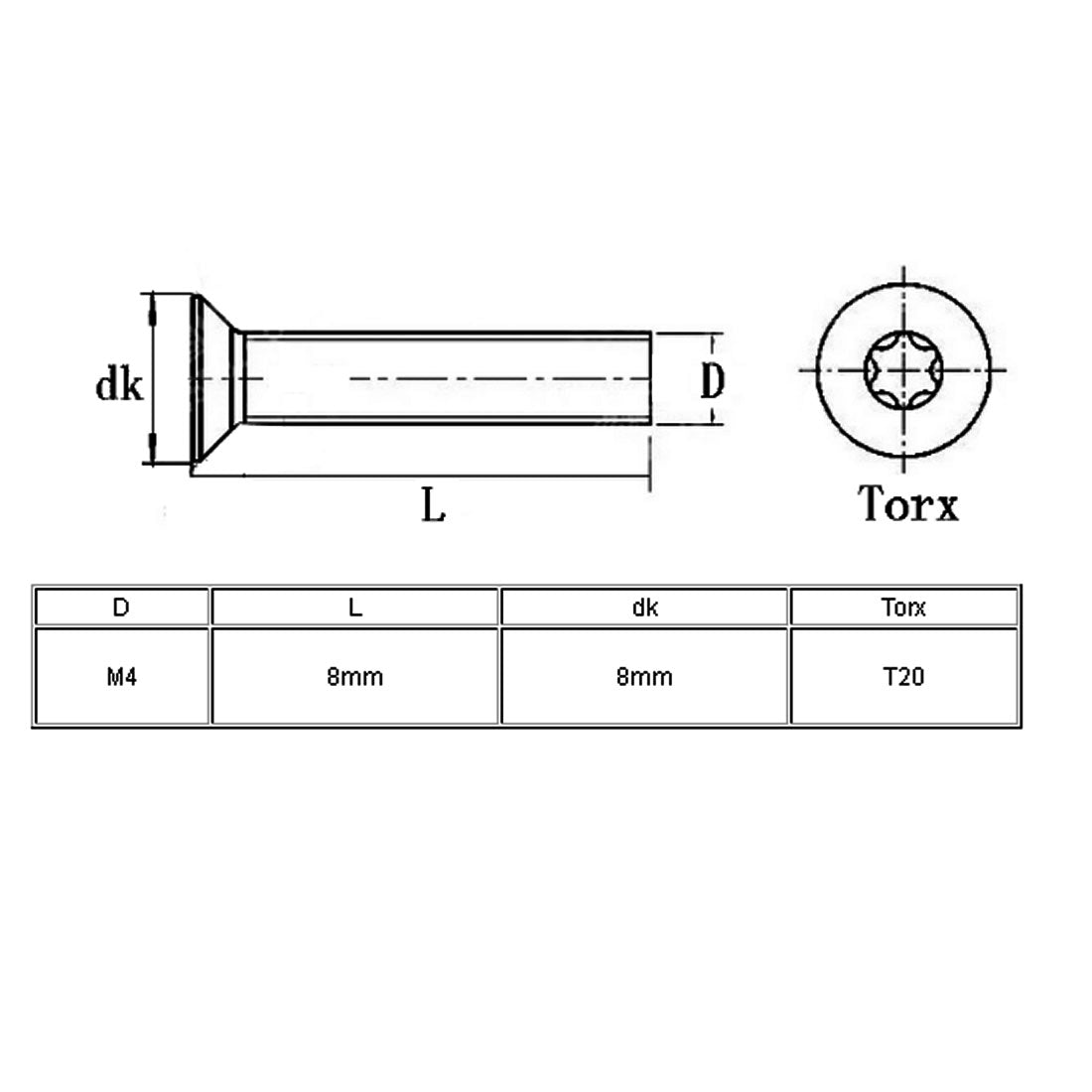 Harfington M4x8mm 304 Stainless Steel Torx Security Flat Head Anti Theft Screws 20pcs