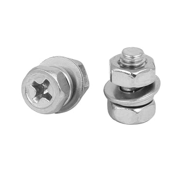 Harfington M4 x 8mm 304 Stainless Steel Phillips Hex Head Bolts Nuts w Washers 20 Sets